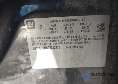 2016 Chevrolet Cruze Limited 1Lt Auto z USA, uszkodzony, nr VIN 1G1PE5SB5G7212575